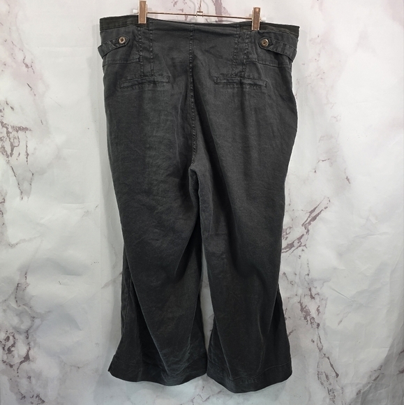 Sundance Pants Women 14 Black Linen High Rise Crop Tapered Trouser Button Fly - Picture 5 of 12